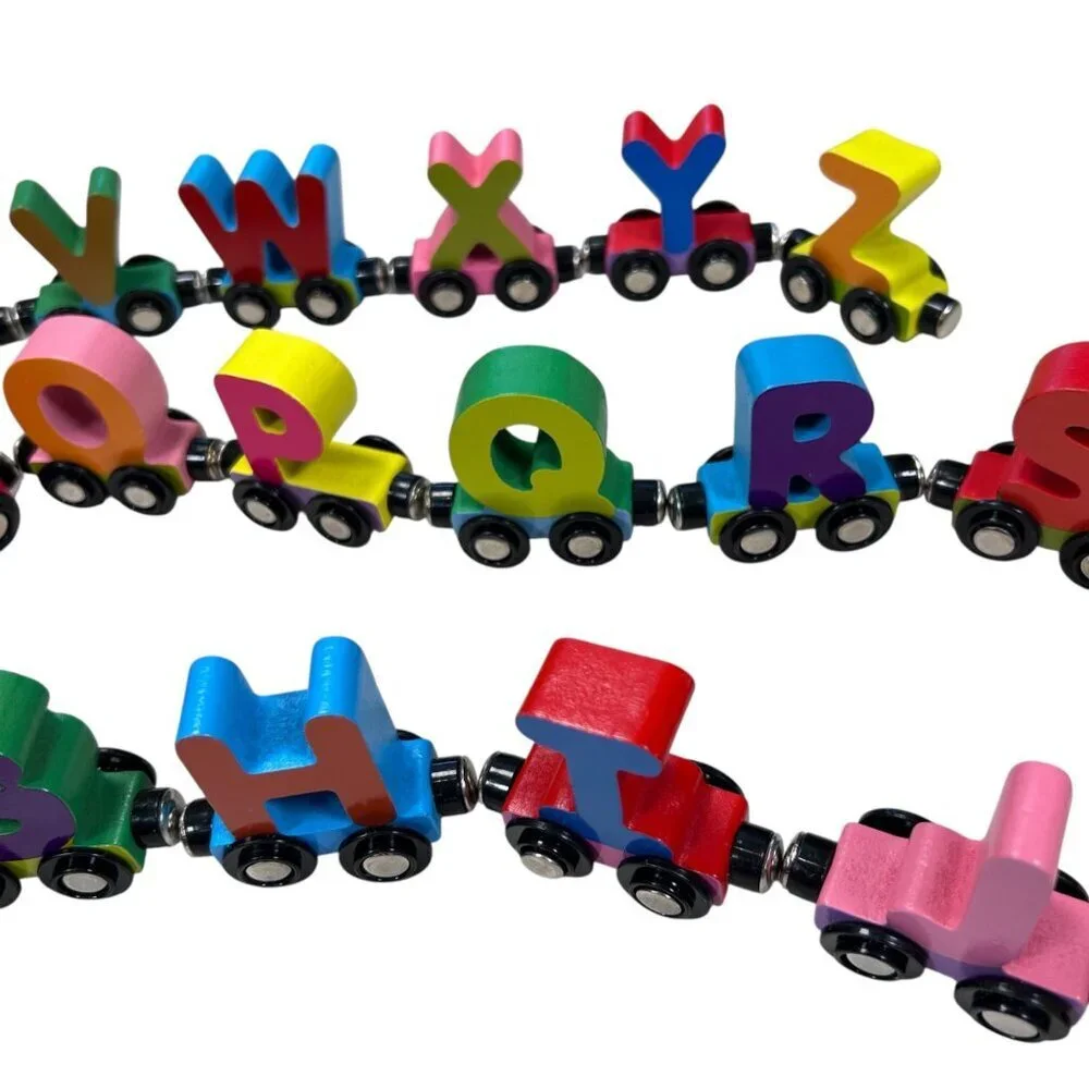 Wondertoys Wooden Magnetic Alphabet Train Learning Toy 27 Piece 36 months